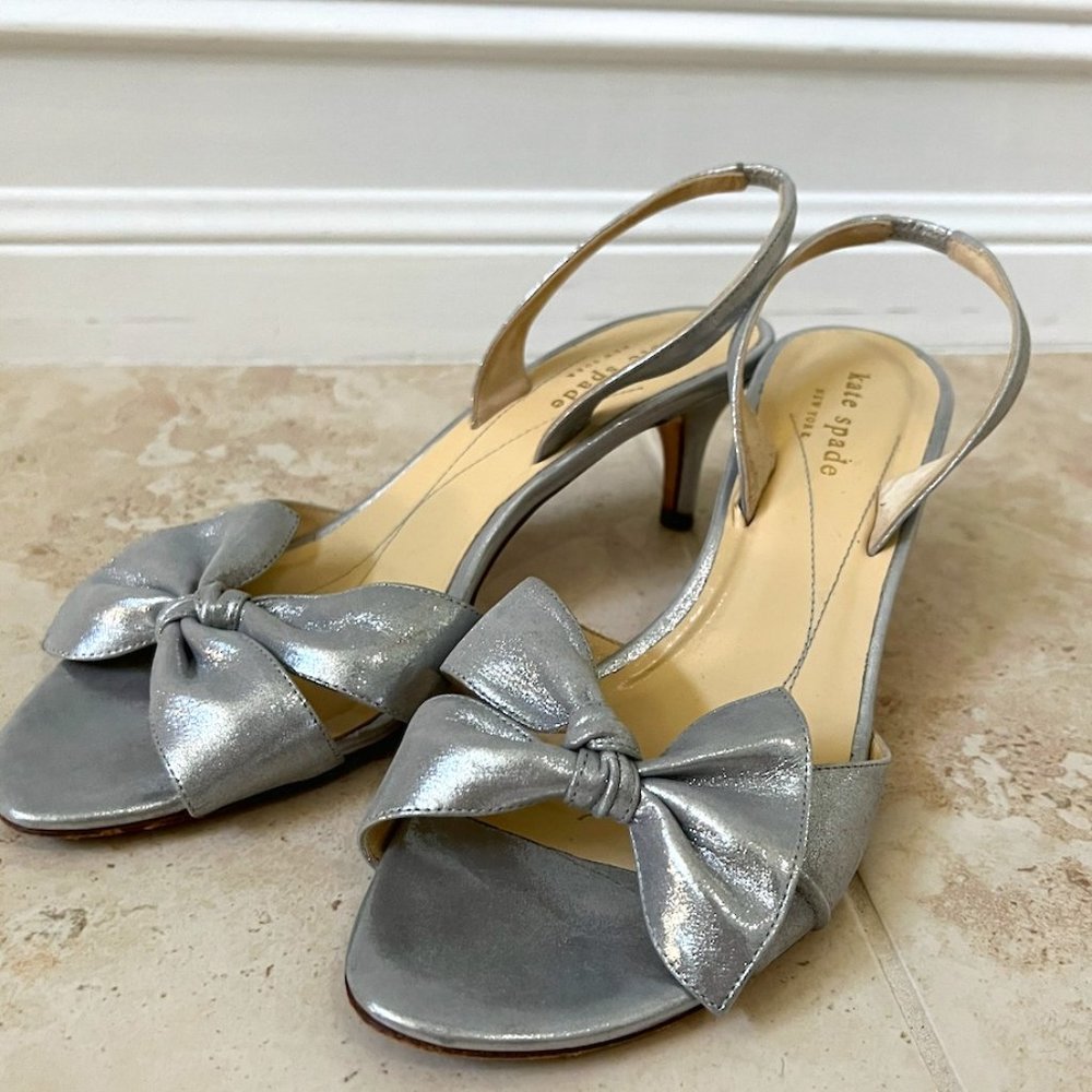 Kate Spade Sparkly Silver Heels with Bow | Women's Size 8 B (US)